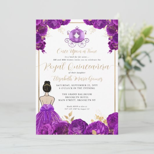 フローラパープル金ゴールドシンデレラ王室のキンセアニェラ 招待状 (スタンド正面)