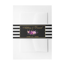 フローラパープル金ゴールドストライプブラック結婚ズ 招待状ベリーバンド