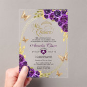 フローラパープル金ゴールドティアラバタフライミクインセアニラ アクリル招待状 (インサイチュ (ポータブル))