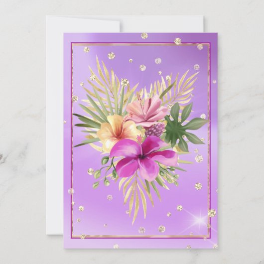 フローラパープル金ゴールドハイビスカスバースデーパーティー 招待状 (裏面)