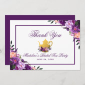 フローラパープル金ゴールドブライダルティーパーティーありがとうP サンキューカード (正面/裏面)