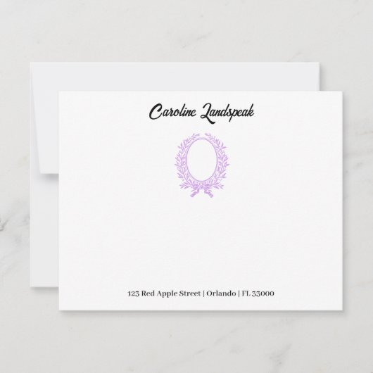 フローラパープル鏡 モノグラムの ノートカード (正面)