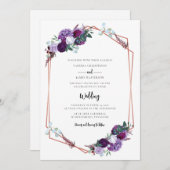 フローラパープル開花スモダント結婚スクリプト 招待状 (正面/裏面)