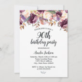 フローラパープル開花水彩90th誕生日パーティー 招待状 (正面)