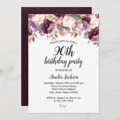 フローラパープル開花水彩90th誕生日パーティー 招待状 (正面/裏面)