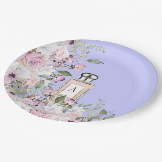 フローラパープル香水ボトルマザーズかわいらしデイ ペーパープレート (アングル)
