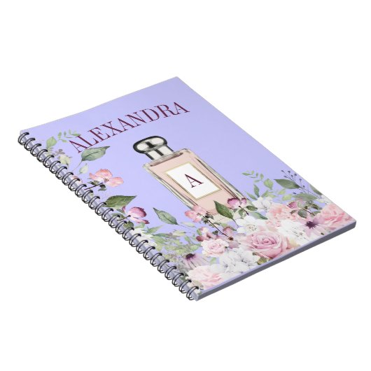 フローラパープル香水ボトルモノグラムかわいらし ノートブック (右側)
