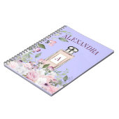 フローラパープル香水ボトルモノグラムかわいらし ノートブック (左側)