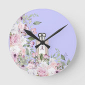 フローラパープル香水ボトル母のかわいらし日 ラウンド壁時計 (正面)