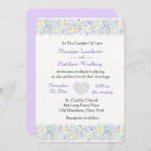 フローラパープル&イエローウェディングフラワー&ハート 招待状 (正面/裏面)