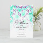 フローラパープル&ティール（緑がかった色）バナーブライダルシャワー 招待状 (スタンド正面)