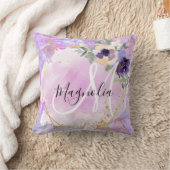 フローラパープル、ピンク&金ゴールドレインボーマーブルモノグラム クッション (ブランケット)