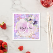 フローラパープル、ピンク&金ゴールドレインボーマーブルモノグラム スタンダードカクテルナプキン (インサイチュ)