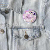 フローラパープル、ピンク&金ゴールドレインボーマーブルモノグラム 缶バッジ (インサイチュ)