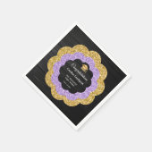 フローラパープル&金ゴールドグリッター卒業パーティー スタンダードカクテルナプキン (角)