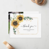 フローラヒマワリ結婚ユーカリサンキューカード ノートカード (正面/裏面インサイチュ)