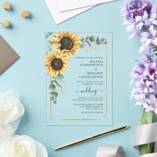 フローラヒマワリ結婚ユーカリ アクリル招待状 (インサイチュ (ウェディング))