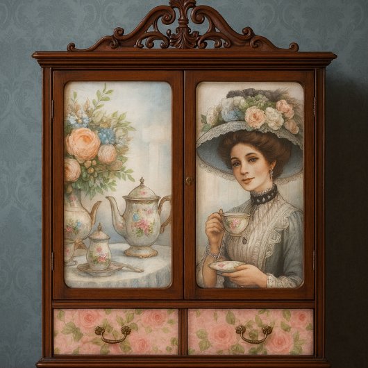 フローラビクトリアンハットティーパーティー付き女性 薄葉紙