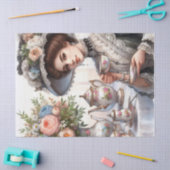 フローラビクトリアンハットティーパーティー付き女性 薄葉紙 (クラフト)