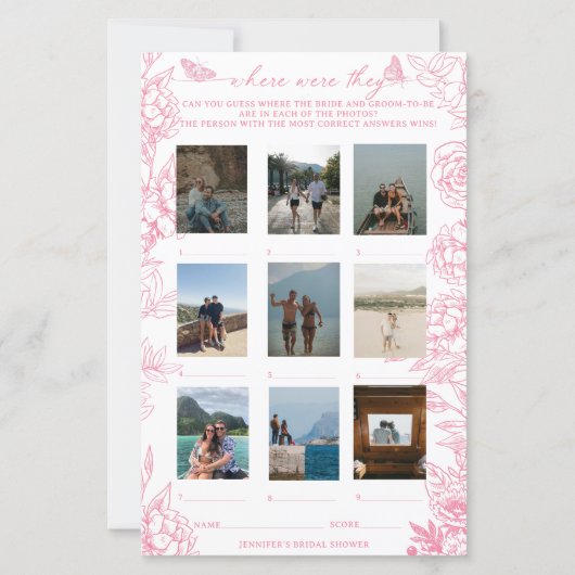 フローラビクトリアンピンクと白のブライダルシャワーゲーム (正面)