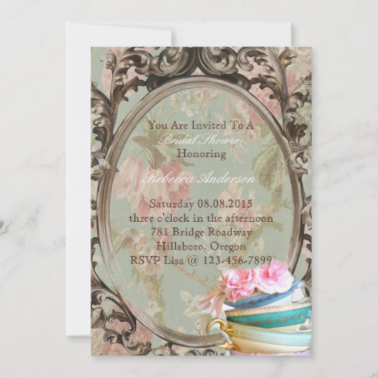 フローラビクトリアン植物性ブライダルシャワー茶パーティー 招待状 (裏面)