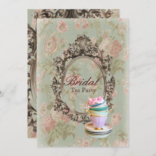 フローラビクトリアン植物性ブライダルシャワー茶パーティー 招待状 (正面/裏面)