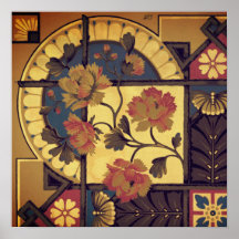 フローラビクトリアン芸術工芸品レッド・ブルー・ブラウン