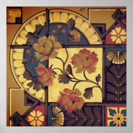 フローラビクトリアン芸術工芸品レッド・ブルー・ブラウン ポスター