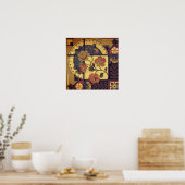 フローラビクトリアン芸術工芸品レッド・ブルー・ブラウン ポスター (キッチン)