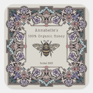 フローラビクトリアン2つのハニーラベルのパーソナライズ スクエアシール