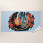 フローラビーチラバーサンセットバケーションギフトレトロ ビーチタオル (正面)