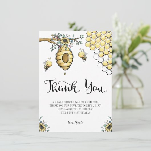 フローラビーハイブハニースイートビーガールベビーシャワー サンキューカード (スタンド正面)