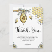 フローラビーハイブハニースイートビーガールベビーシャワー サンキューカード (正面)