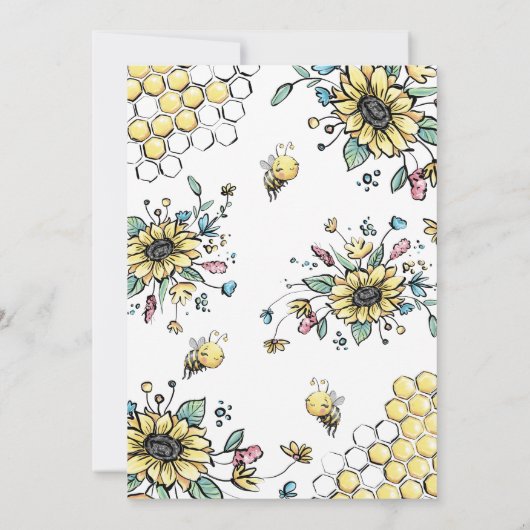 フローラビーハイブハニースイートビーガールベビーシャワー 招待状 (裏面)