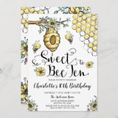フローラビーハイブハニーソスイートビー10誕生日 招待状 (正面/裏面)