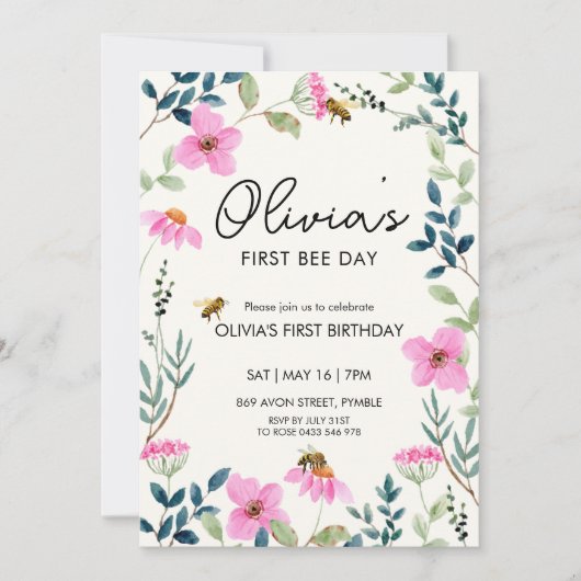 フローラビーファースト誕生日 招待状 (正面)