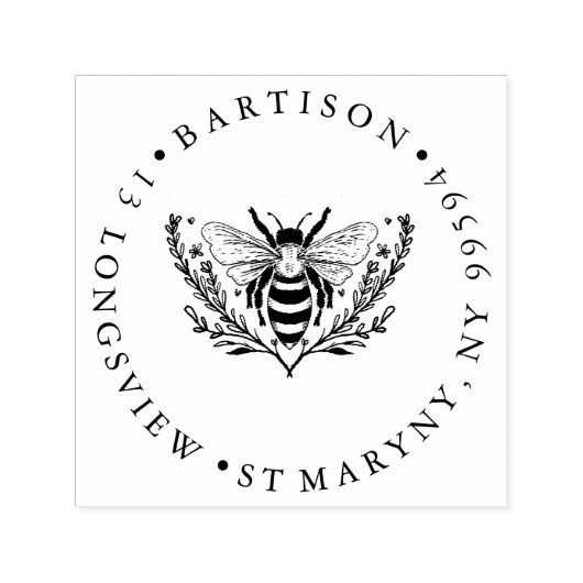 フローラビー丸差出人住所ゴム印 セルフインキングスタンプ (デザイン)