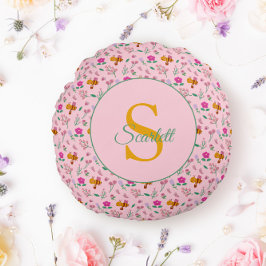 フローラビー&フラワーパターンモノグラム名 ラウンドクッション