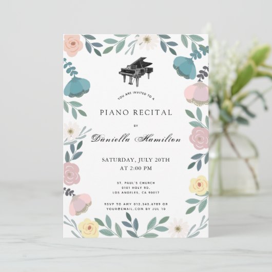 フローラピアノホワイトリサイタル招待状 招待状 (スタンド正面)