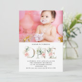 フローラピカスタムンク金ゴールド写真1st誕生日パーティーI 招待状 (スタンド正面)