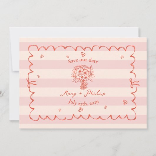 フローラピストライプンク植物日付写真を保存 招待状 (正面)