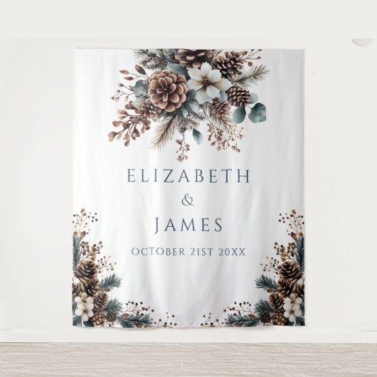 フローラピネコーンウェディングパーティー写真ブース背景 タペストリー (正面)