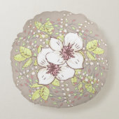 フローラピローデザインタン&ホワイト ラウンドクッション (正面)