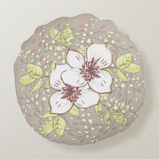 フローラピローデザインタン&ホワイト ラウンドクッション (裏面)