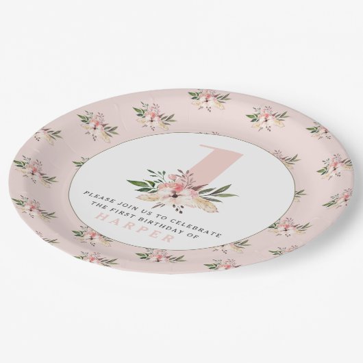 フローラピンエレガントクの誕生日パーティーの紙プレート ペーパープレート (アングル)