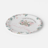 フローラピンクあるバニーが1歳の誕生日を迎える ペーパープレート (アングル)