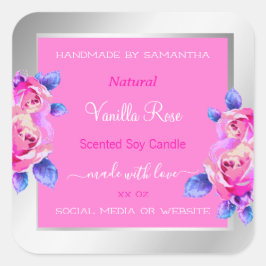 フローラピンクおよびシルバー製品の包装ラベル スクエアシール