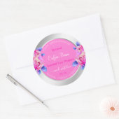 フローラピンクおよびシルバー製品の包装ラベル ラウンドシール (封筒)