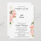 フローラピンクお祝いの写真 招待状 (正面/裏面)
