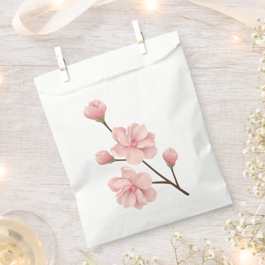 フローラピンクさくらんぼブロッサムウェディングパーティー フェイバーバッグ (クリップ留めされた状態)